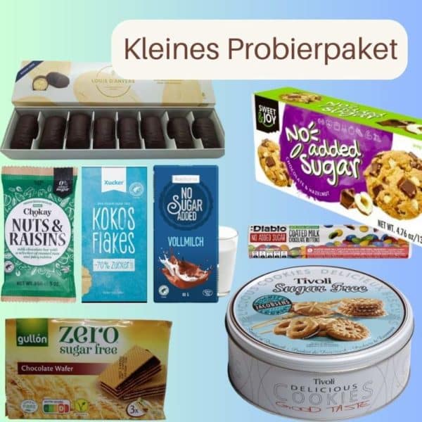 Kleines Probierpaket ohne zugesetzten Zucker zuckerfrei naschen Diabetikerlebensmittel low carb lchf no sugar added gesund naschen dessert ohne Zucker