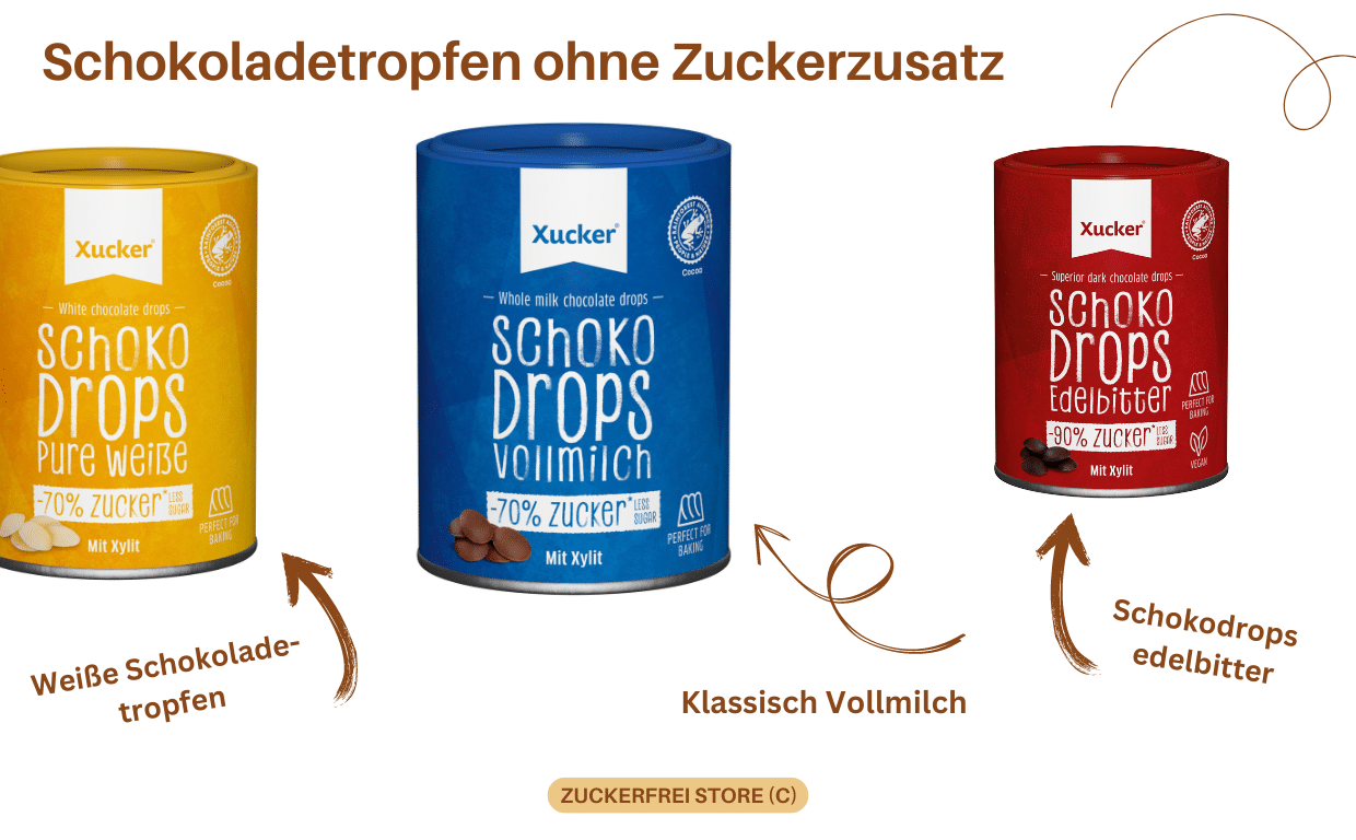 Zuckerfreie Schokoladedrops ohne Zuckerzusastz no added sugar chocolate drops vollmilch edelbitter weisse drops Diabetikerlebensmittel