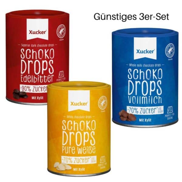 Xucker Schokodrops Set zuckerfreie Schokoladedrops ohne Zuckerzusatz keto low carb Diabetikerlebensmittel Süßigkeiten ohne Zucker gesund naschen