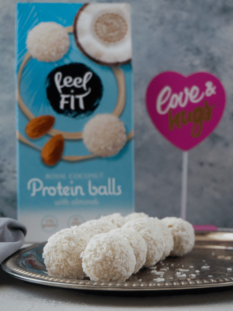 Feel Fit Kokos Mandel Kugeln Protein Ball mit Mandel zuckerfrei ohne Zucker diabetikergeeignet low carb Süßigkeit