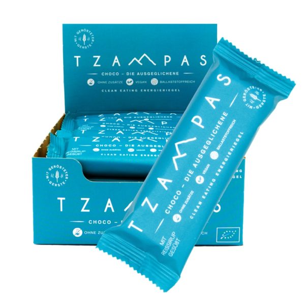 Tzampas Choco Die Ausgeglichene Box zuckerfreie Proteinriegel ohne Zucker no added sugar espresso power sportler kraft