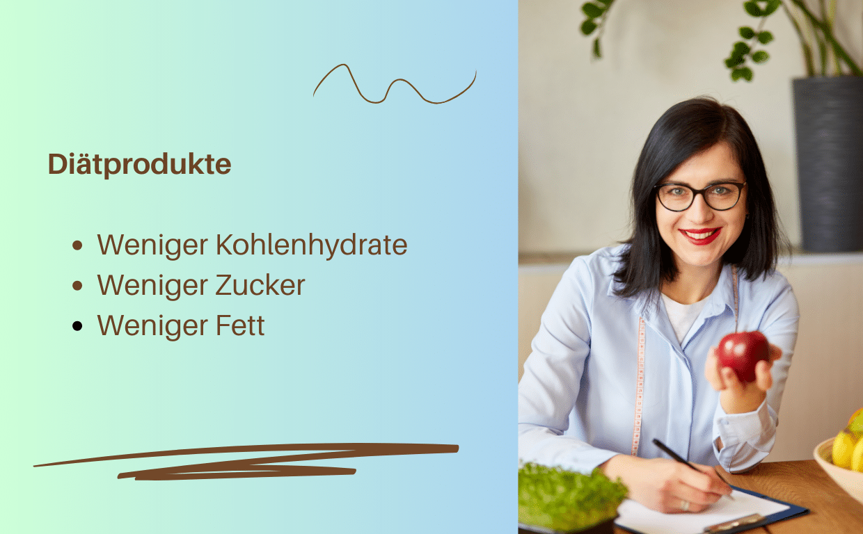 Diätprodukte ohne Zucker zuckerfrei fettfrei weniger Kalorien abnehmen Gewichtsmanagement Diabetikerlebensmittel low carb sugarfree