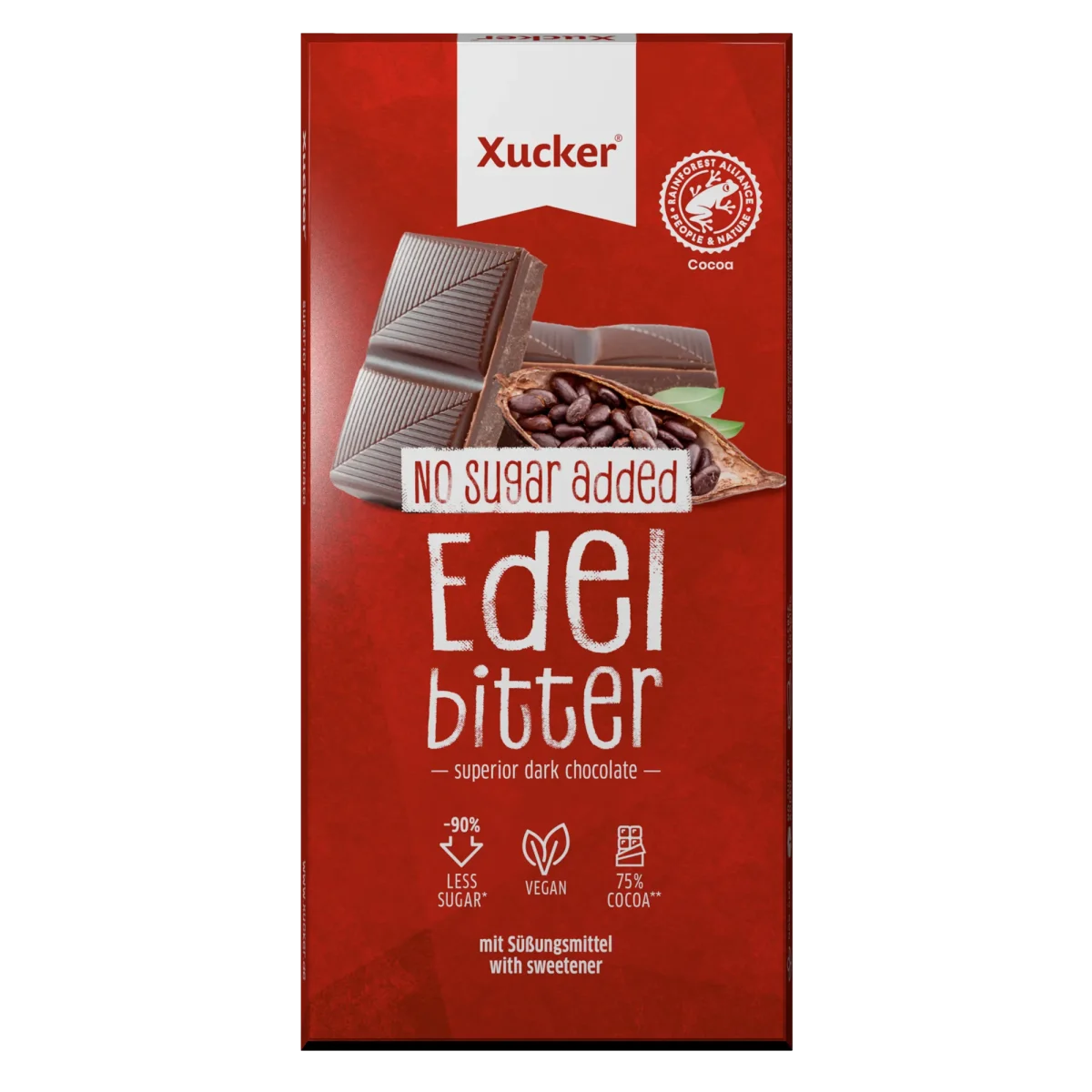 Xucker Edelbitter Schokolade zuckerfreie Zartbitterschokolade no added sugar ohne Zucker Diabetikerschokolade gesund naschen