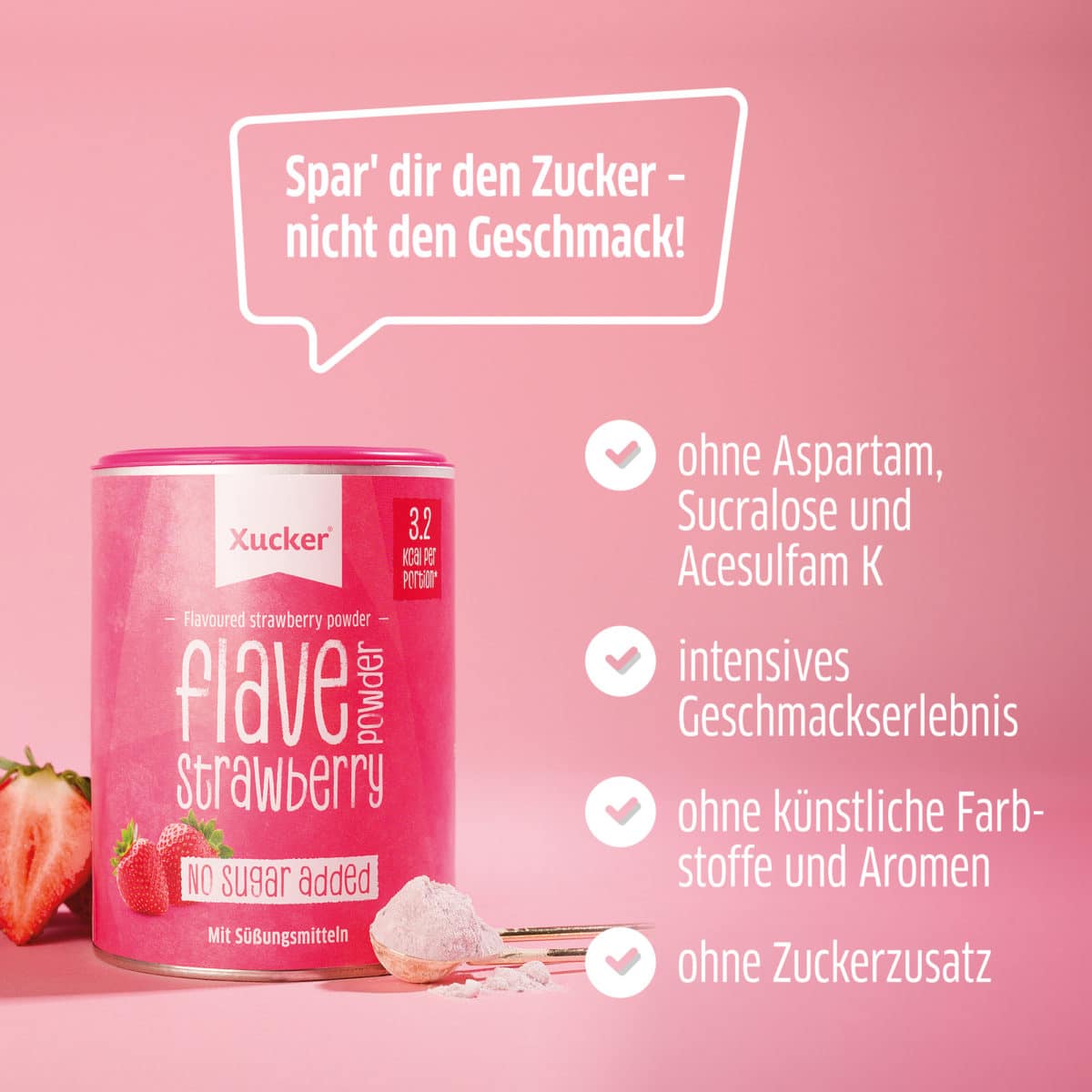 Xucker Flave Aromapulver Erdbeere ohne Zuckerzusatz no added sugar Geschmackspulver zuckerfrei keto now carb für Diabetiker