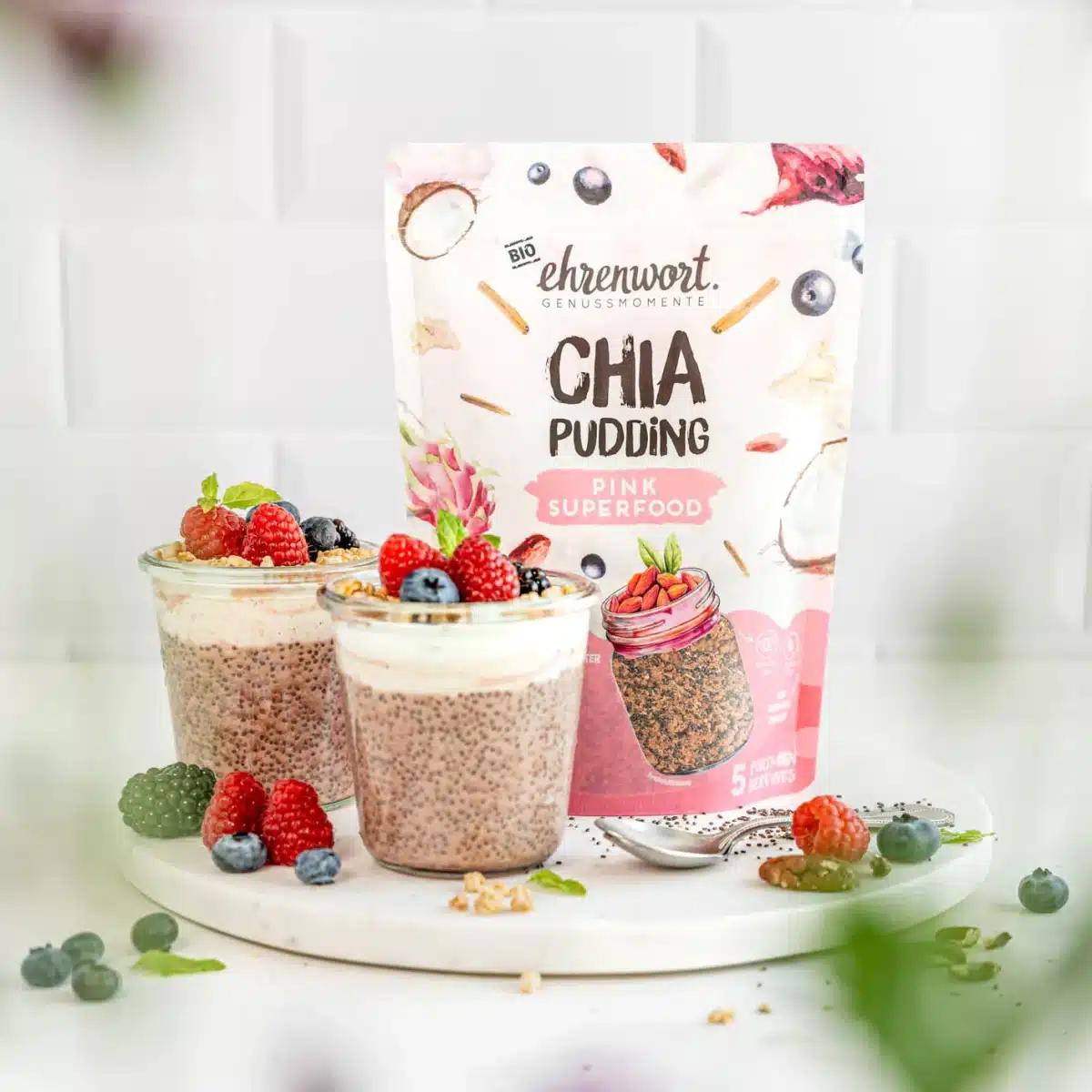 BIO Pink Superfood Chia Pudding zuckerfreies Dessert ohne zugesetzten Zucker vegan ohne Palmöl